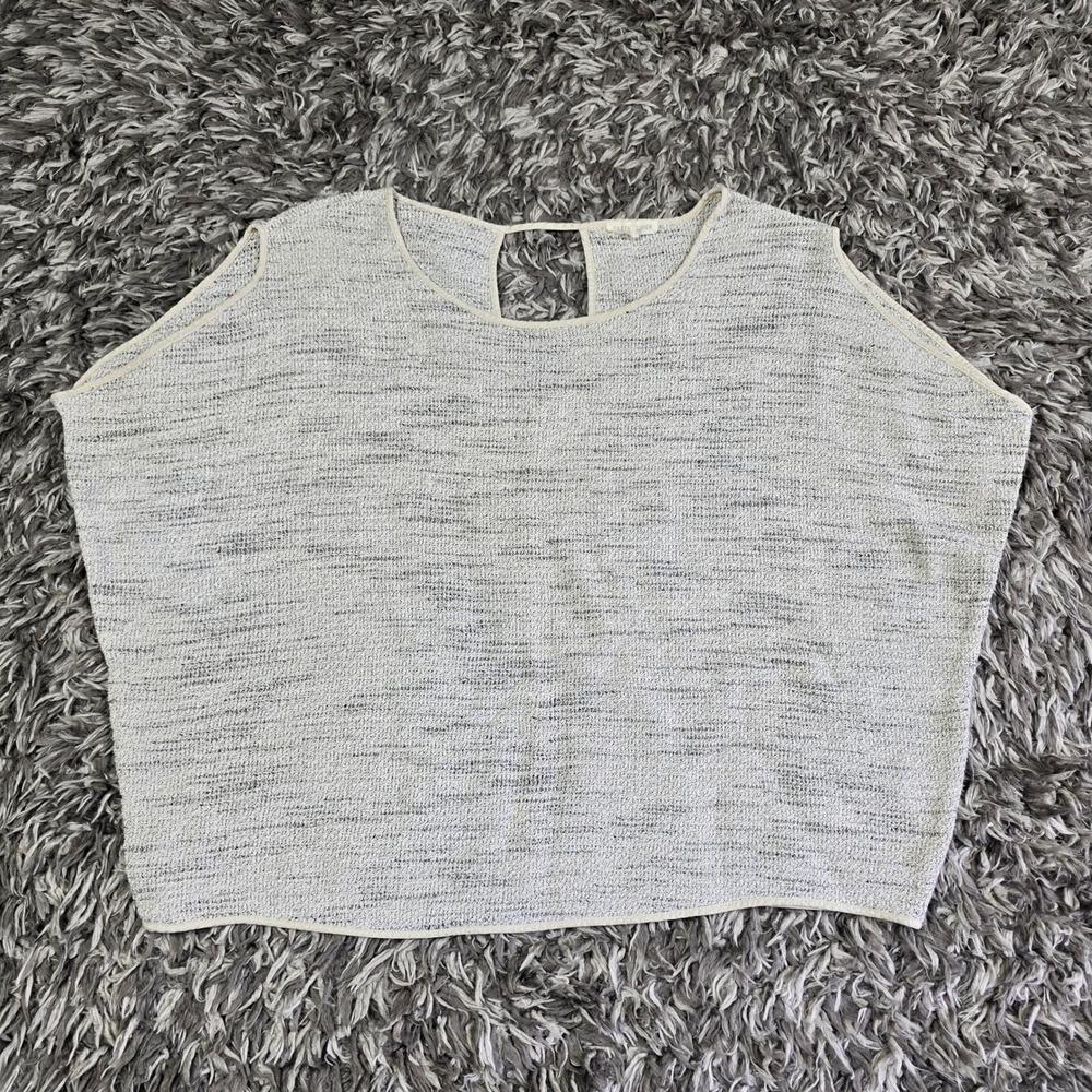 Eileen Fisher Womens Gray Marled Cotton Silk Trim Boxy Knit Top Size L Italian